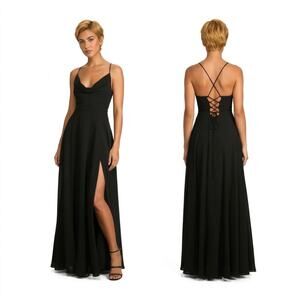 Lulus Romantically Speaking Black Cowl Neck Lace-Up Chiffon Maxi Dress Large